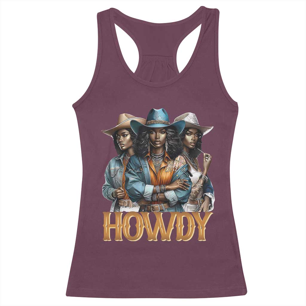Howdy Melanin Cowgirl Racerback Tank Top Retro Western Rodeo Cowgirls Black History
