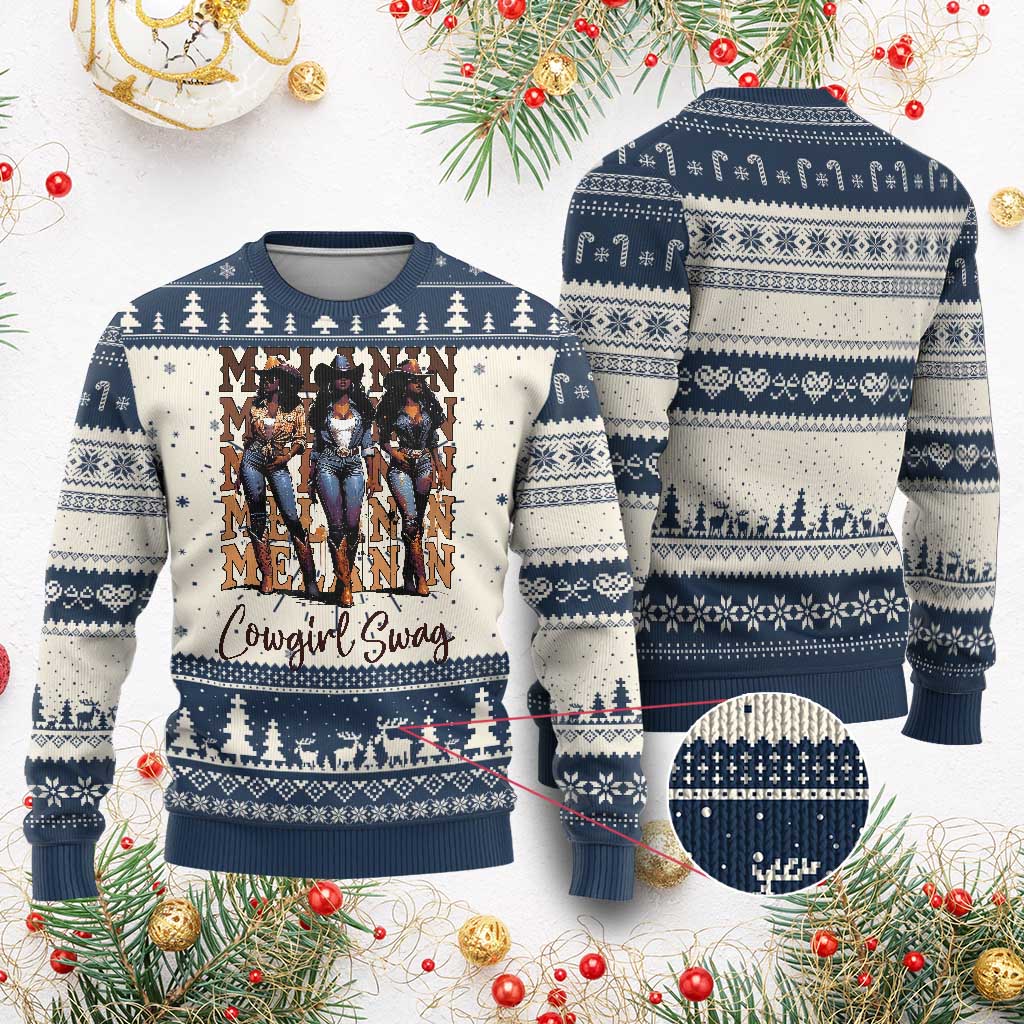 African Melanin Cowgirl Swag Knit Sweatshirt Cowgirls Black History Pride