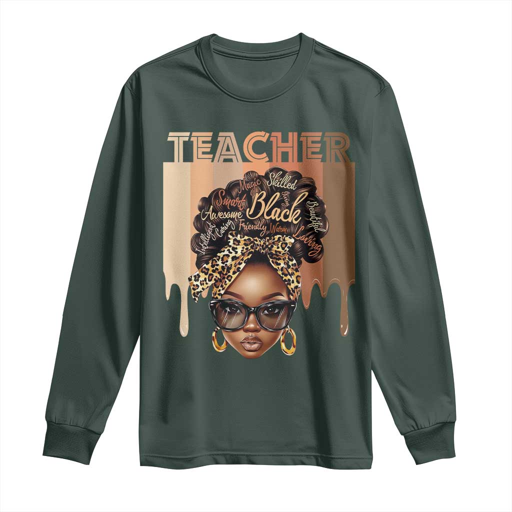 Black Teacher Magic Education Long Sleeve Shirt History Month Melanin Afro Hair