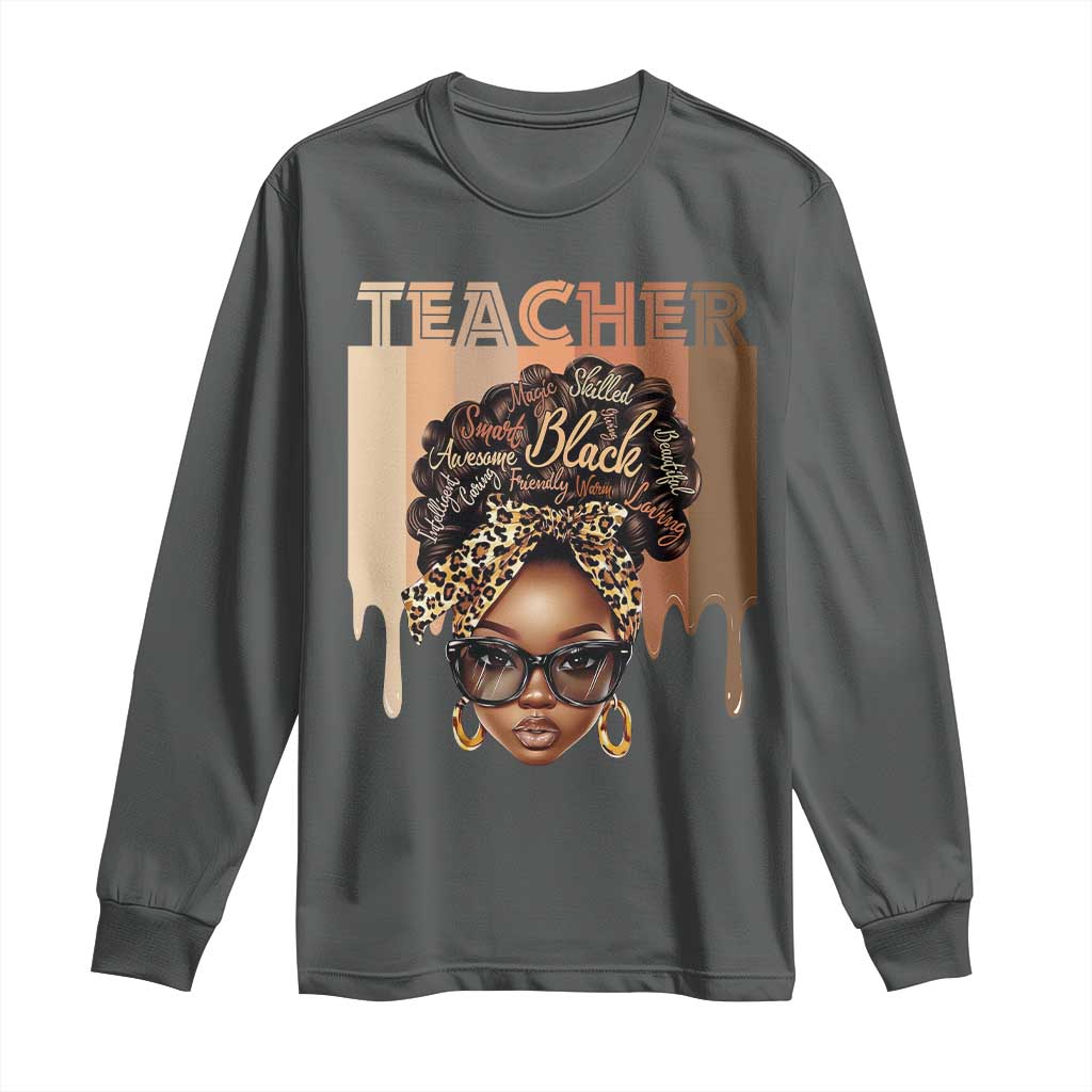 Black Teacher Magic Education Long Sleeve Shirt History Month Melanin Afro Hair