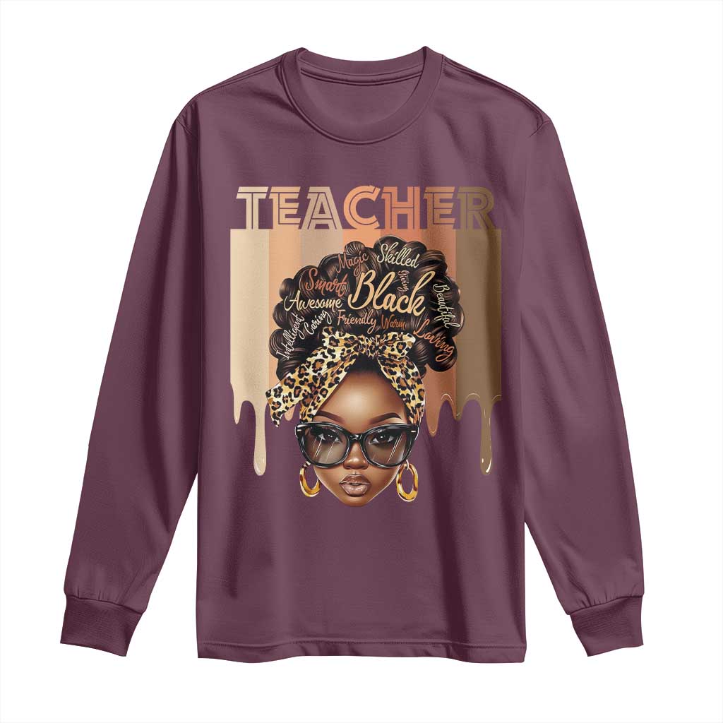 Black Teacher Magic Education Long Sleeve Shirt History Month Melanin Afro Hair