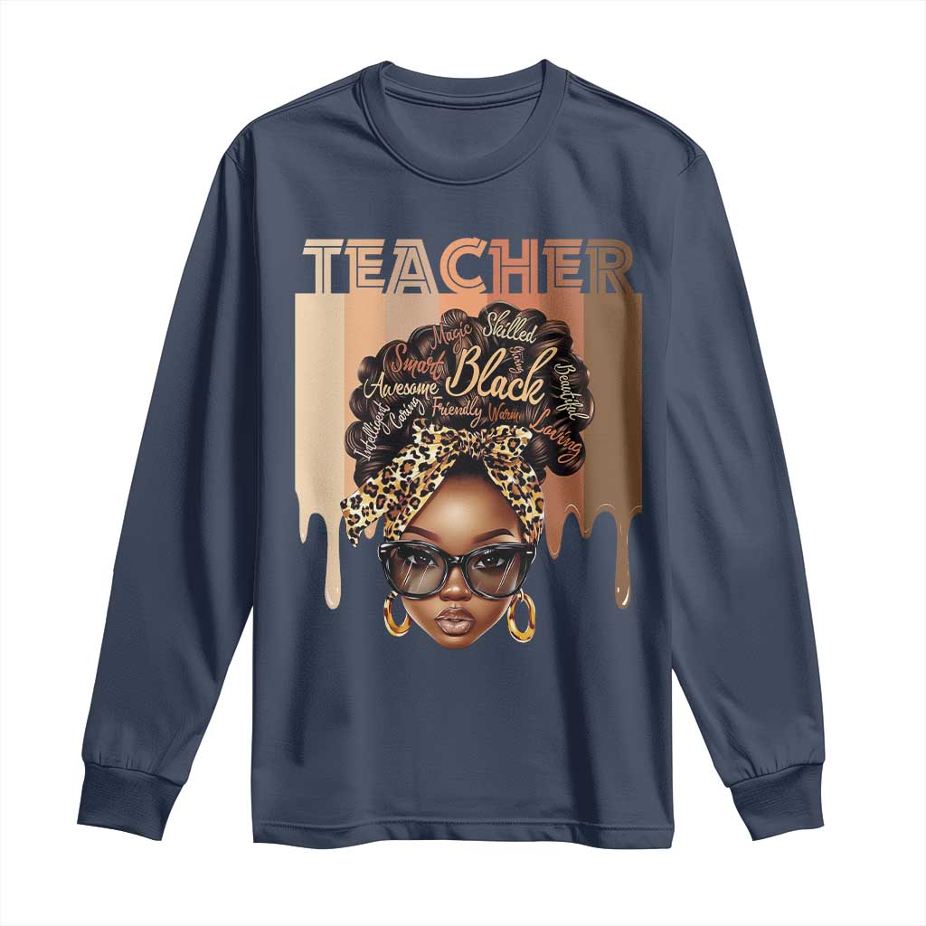 Black Teacher Magic Education Long Sleeve Shirt History Month Melanin Afro Hair