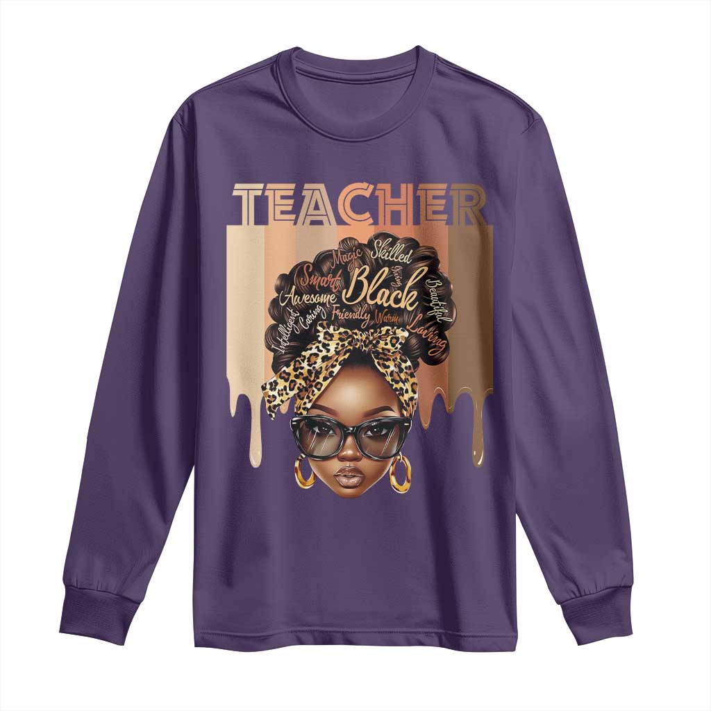 Black Teacher Magic Education Long Sleeve Shirt History Month Melanin Afro Hair