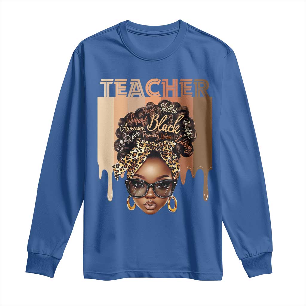 Black Teacher Magic Education Long Sleeve Shirt History Month Melanin Afro Hair