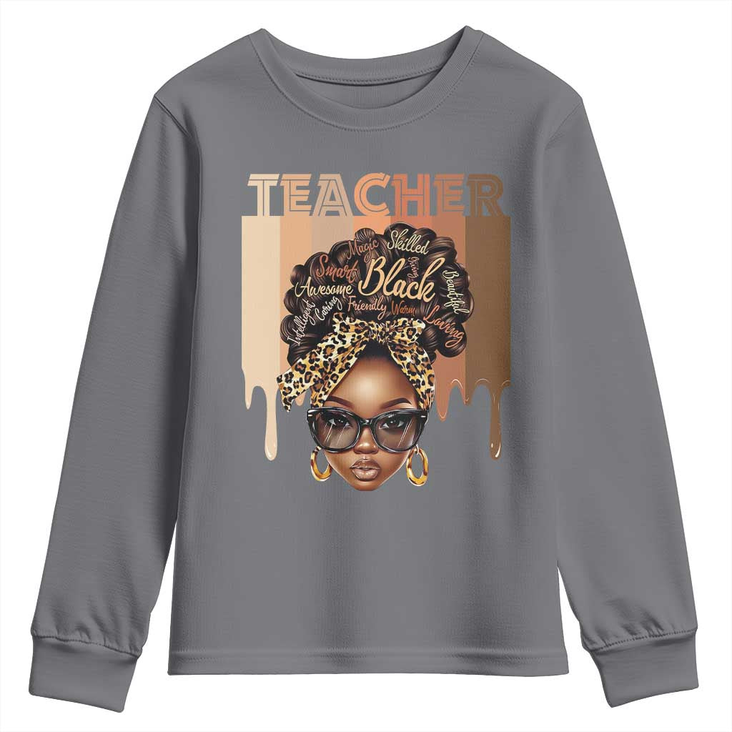 Black Teacher Magic Education Youth Sweatshirt History Month Melanin Afro Hair