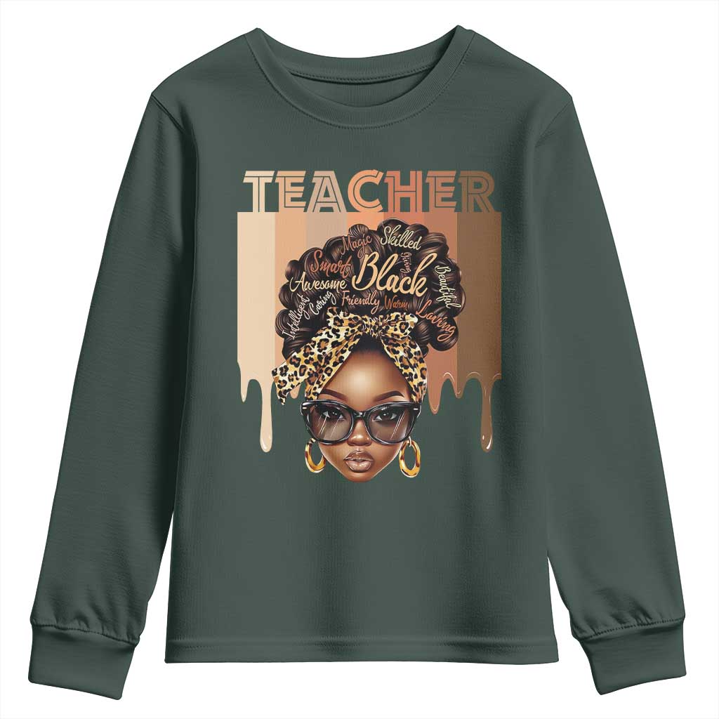 Black Teacher Magic Education Youth Sweatshirt History Month Melanin Afro Hair