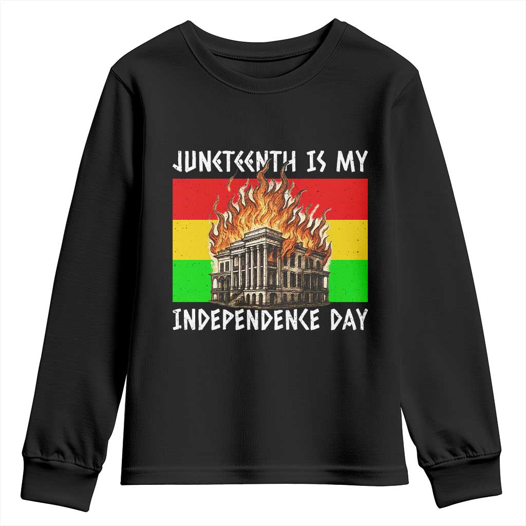 Juneteenth Is My Independence Day Youth Sweatshirt Bold Afro Liberation Pan-African Flag - African Pride