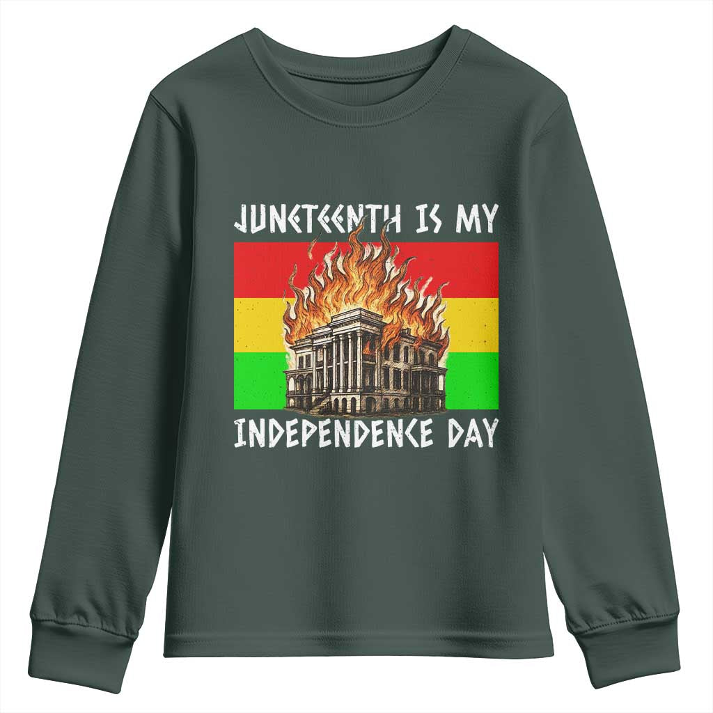 Juneteenth Is My Independence Day Youth Sweatshirt Bold Afro Liberation Pan-African Flag - African Pride