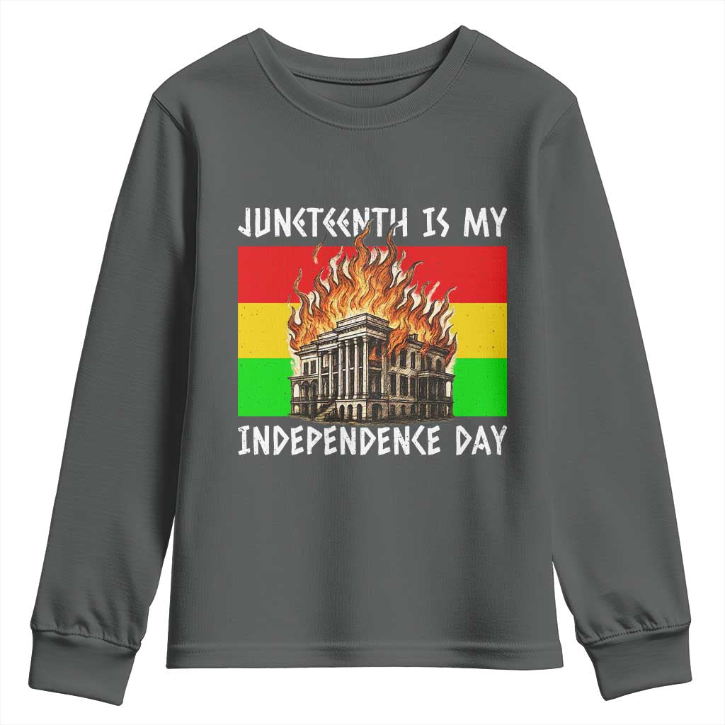 Juneteenth Is My Independence Day Youth Sweatshirt Bold Afro Liberation Pan-African Flag - African Pride