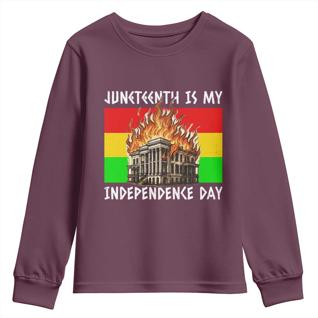 Juneteenth Is My Independence Day Youth Sweatshirt Bold Afro Liberation Pan-African Flag - African Pride