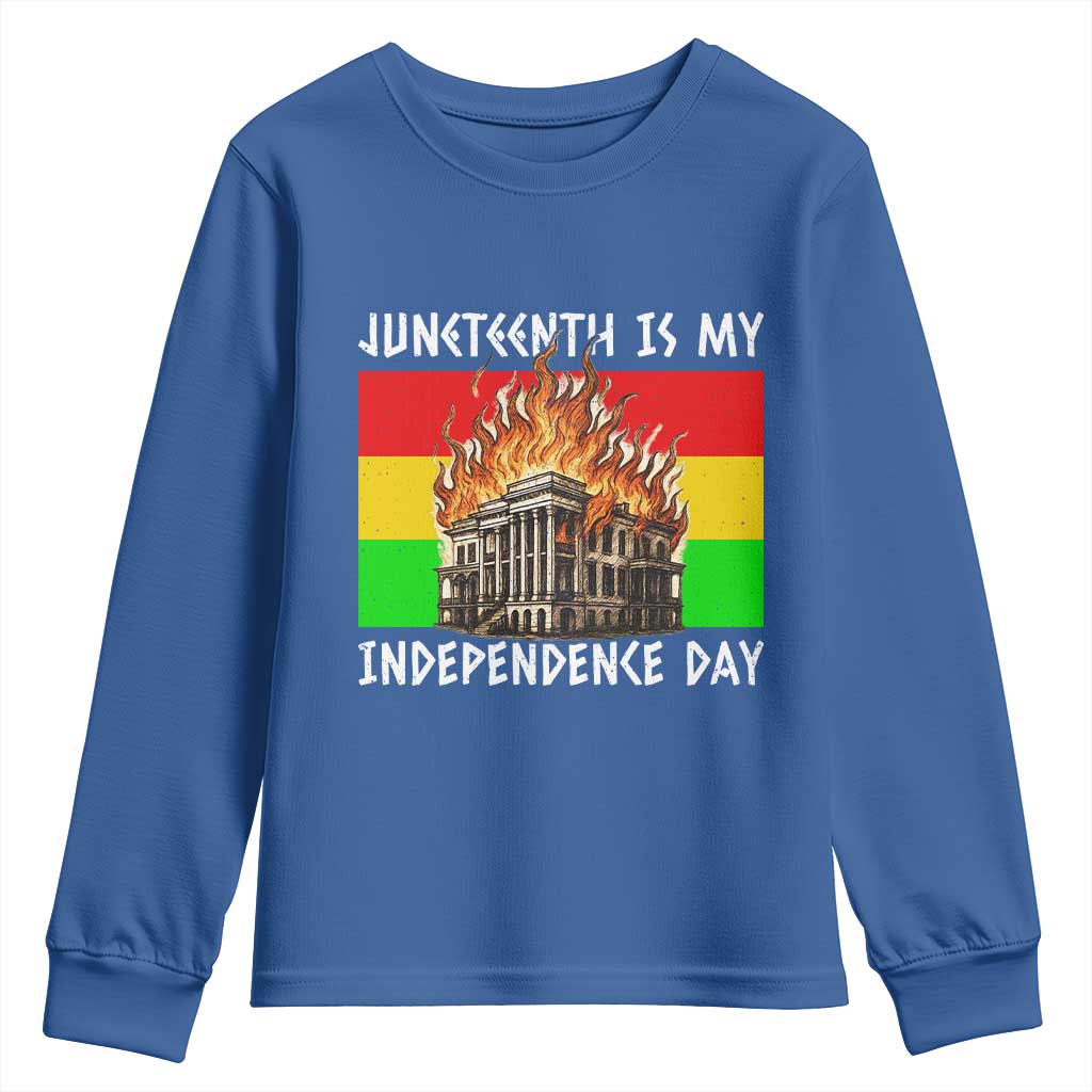 Juneteenth Is My Independence Day Youth Sweatshirt Bold Afro Liberation Pan-African Flag - African Pride