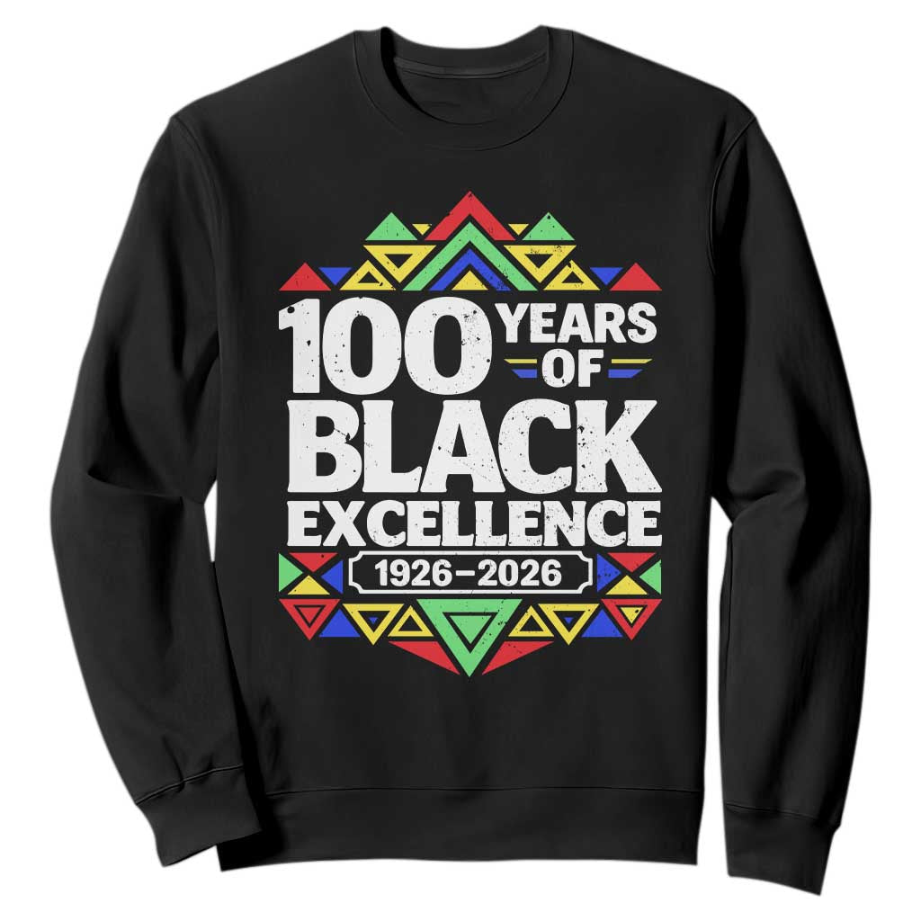 100 Years of Black Excellence 1926 2026 Sweatshirt African Tribal Pattern Heritage Celebrating Black History