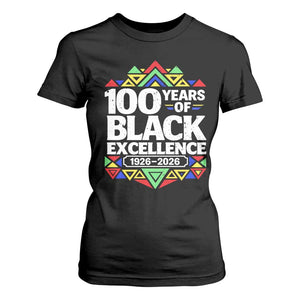 100 Years of Black Excellence 1926 2026 T Shirt For Women African Tribal Pattern Heritage Celebrating Black History