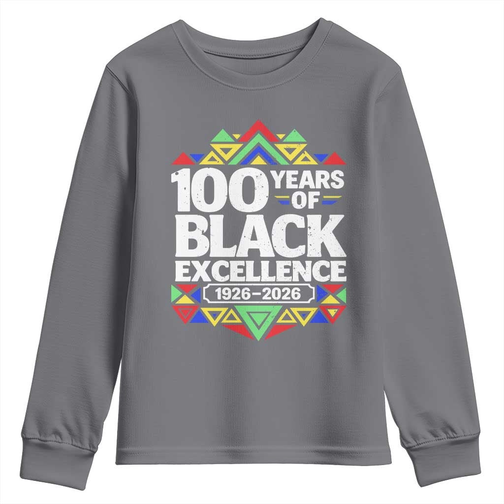 100 Years of Black Excellence 1926 2026 Youth Sweatshirt African Tribal Pattern Heritage Celebrating Black History