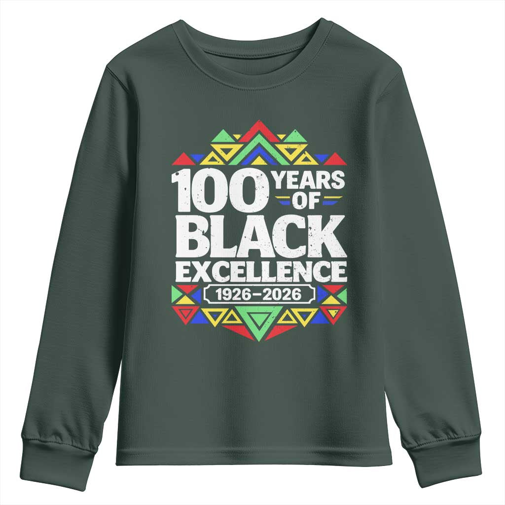 100 Years of Black Excellence 1926 2026 Youth Sweatshirt African Tribal Pattern Heritage Celebrating Black History