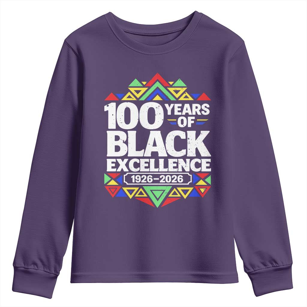 100 Years of Black Excellence 1926 2026 Youth Sweatshirt African Tribal Pattern Heritage Celebrating Black History