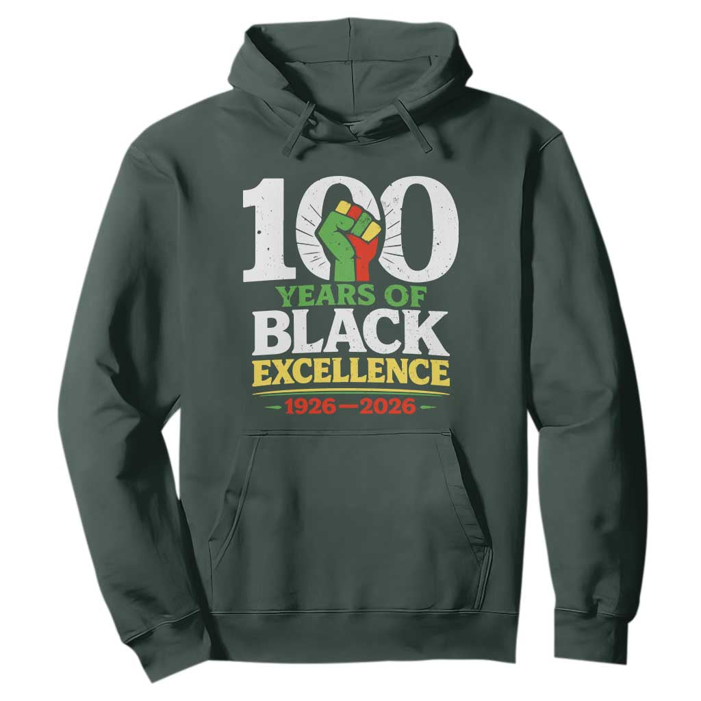 100 Years of Black Excellence 1926 2026 Hoodie Pan-African Raised Fist Pride Honoring Black History Legacy