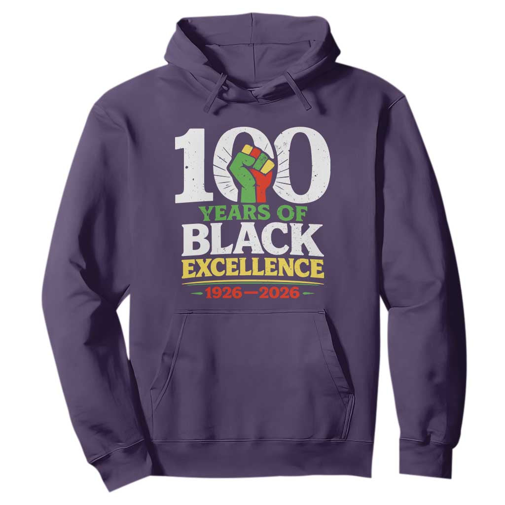 100 Years of Black Excellence 1926 2026 Hoodie Pan-African Raised Fist Pride Honoring Black History Legacy