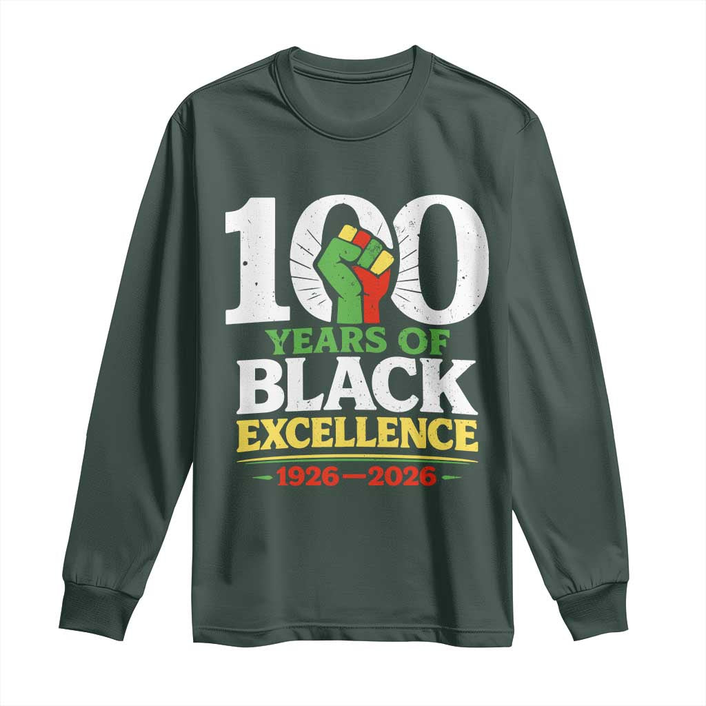 100 Years of Black Excellence 1926 2026 Long Sleeve Shirt Pan-African Raised Fist Pride Honoring Black History Legacy