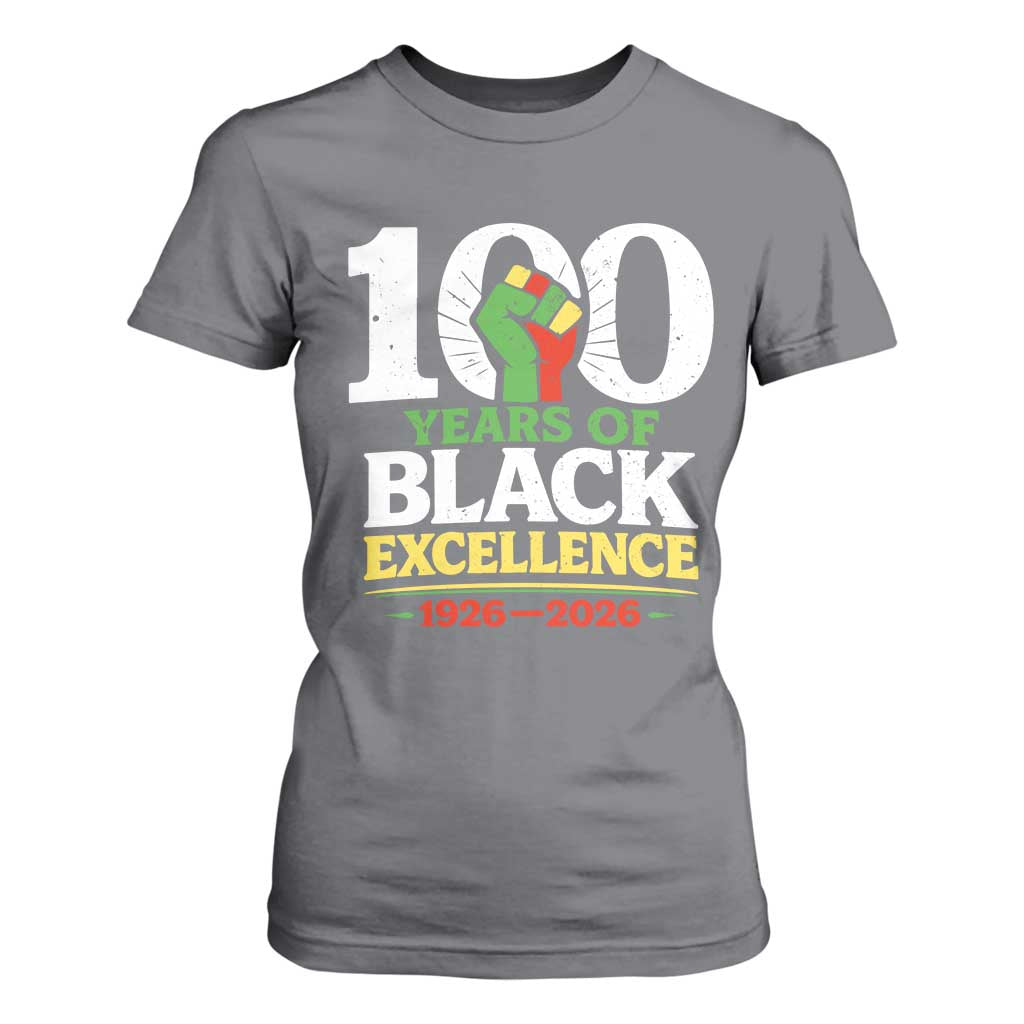 100 Years of Black Excellence 1926 2026 T Shirt For Women Pan-African Raised Fist Pride Honoring Black History Legacy