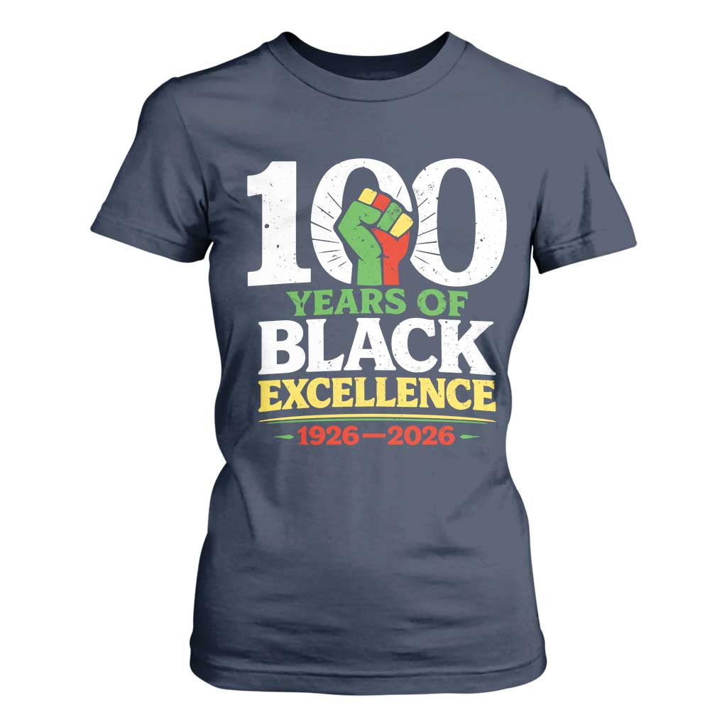 100 Years of Black Excellence 1926 2026 T Shirt For Women Pan-African Raised Fist Pride Honoring Black History Legacy