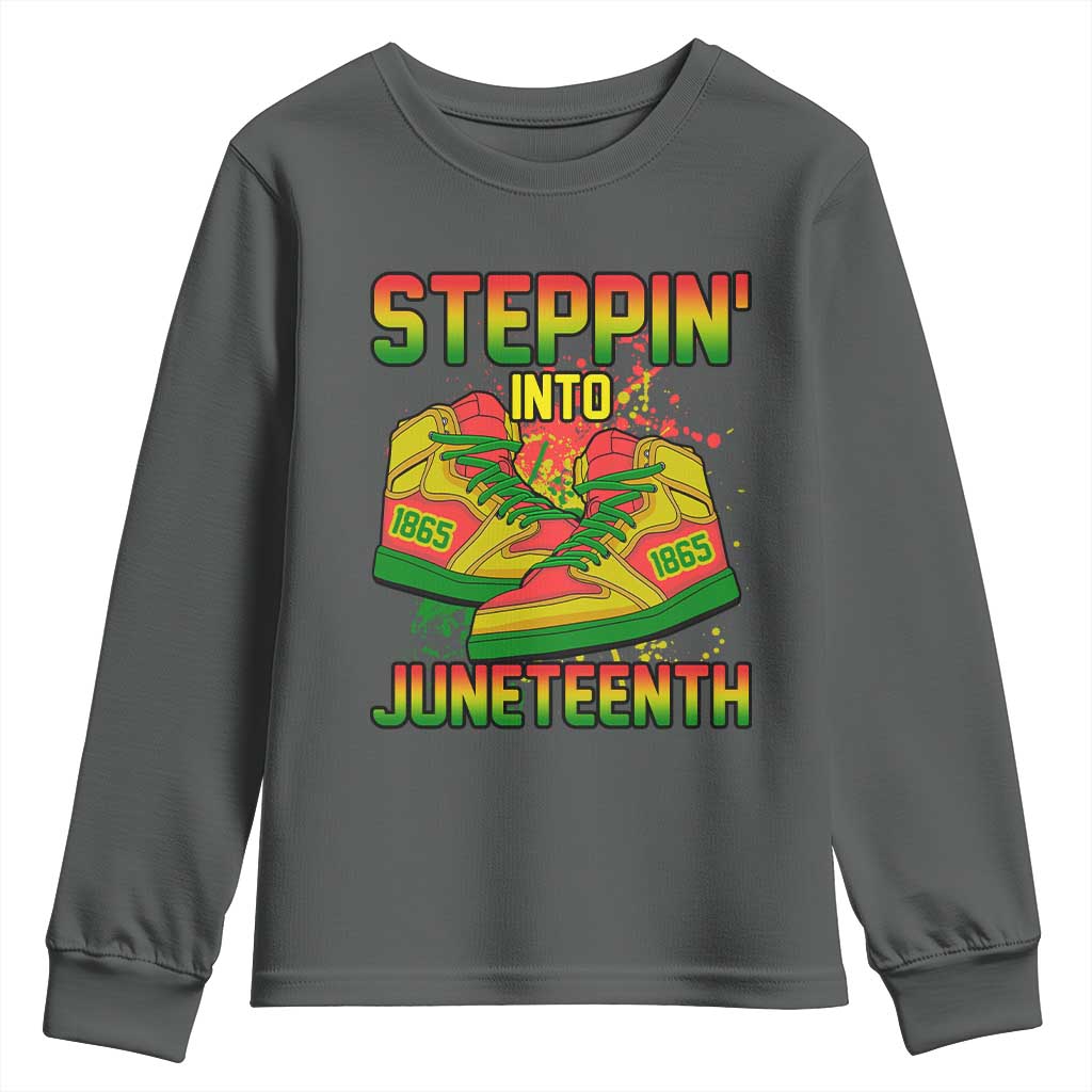 Steppin' Into Juneteenth 1865 Youth Long Sleeve Shirt Freedom Day African American Pride