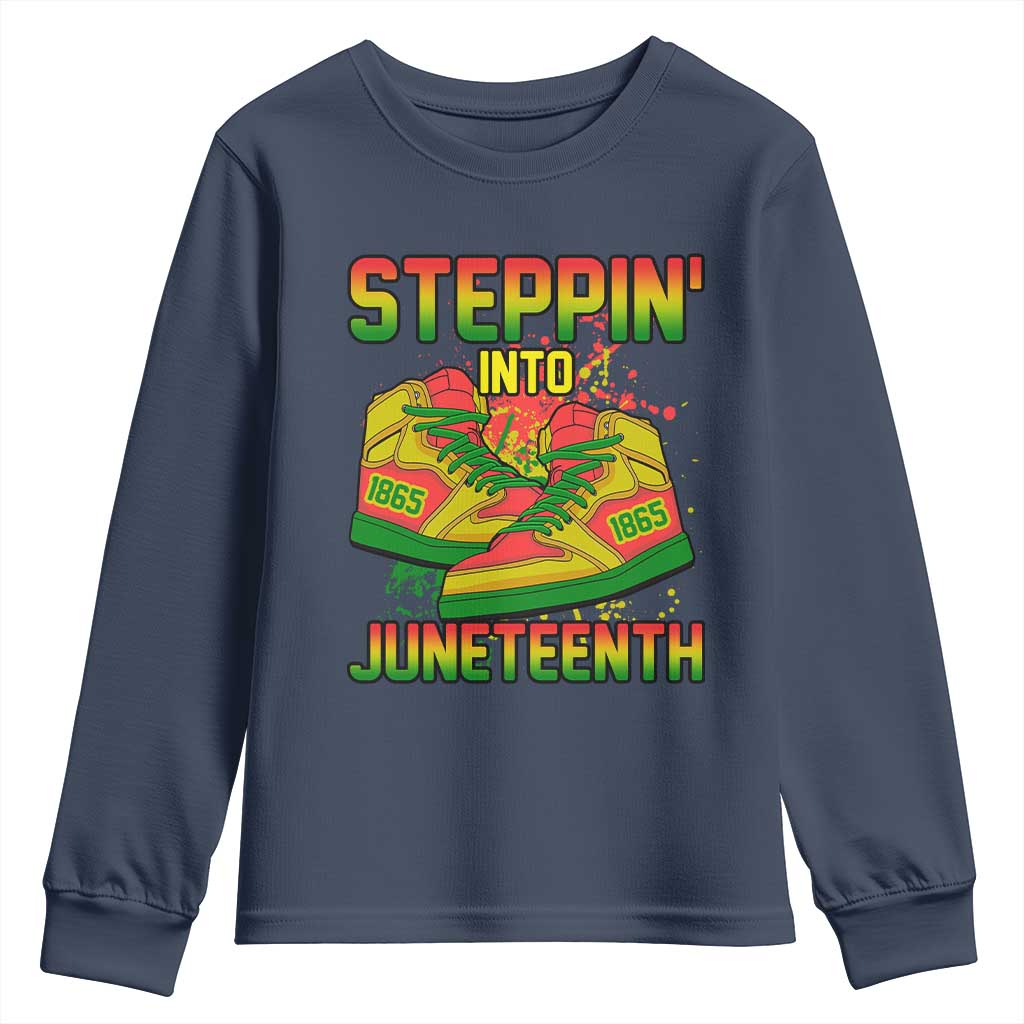 Steppin' Into Juneteenth 1865 Youth Long Sleeve Shirt Freedom Day African American Pride