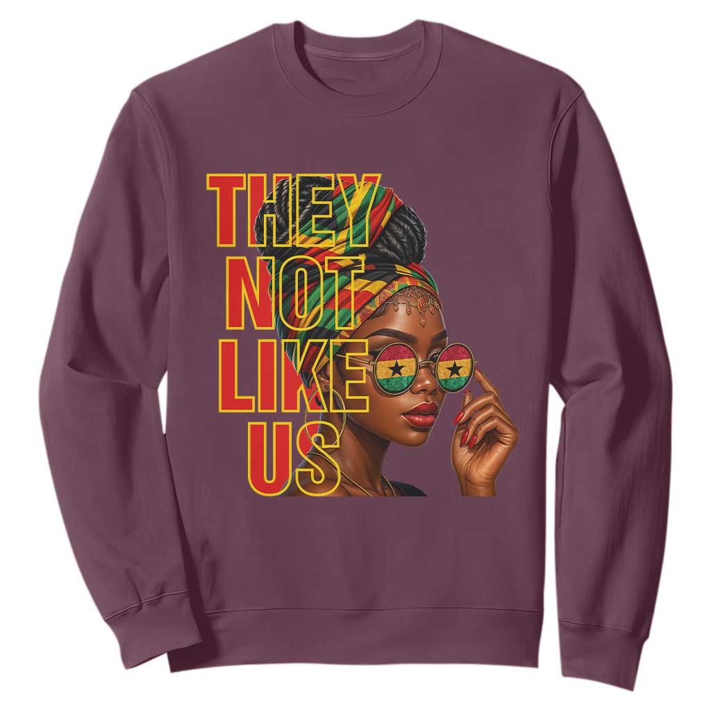 They Not Like Us Afro Queen Sweatshirt Melanin Magic Woman witth Headwrap and Sunglasses - African Pride
