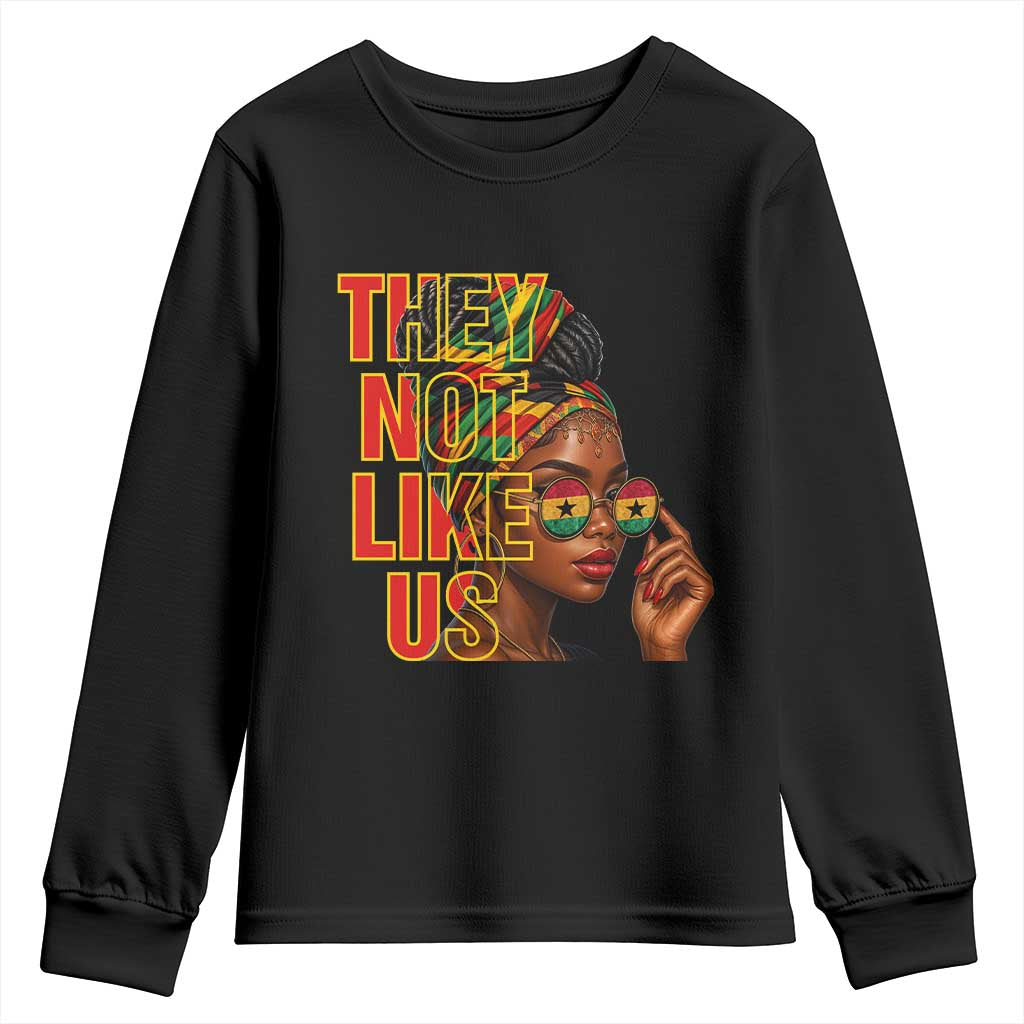 They Not Like Us Afro Queen Youth Sweatshirt Melanin Magic Woman witth Headwrap and Sunglasses - African Pride