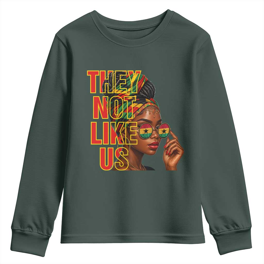 They Not Like Us Afro Queen Youth Sweatshirt Melanin Magic Woman witth Headwrap and Sunglasses - African Pride