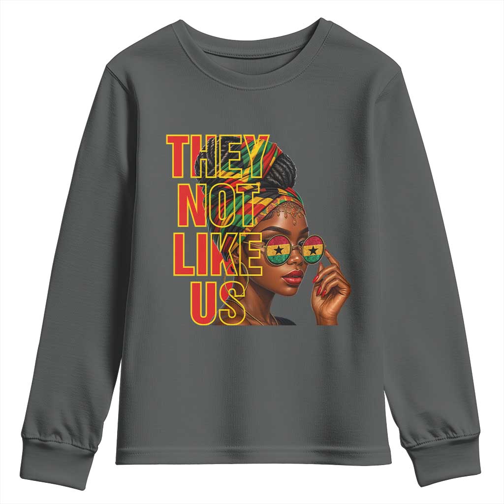 They Not Like Us Afro Queen Youth Sweatshirt Melanin Magic Woman witth Headwrap and Sunglasses - African Pride