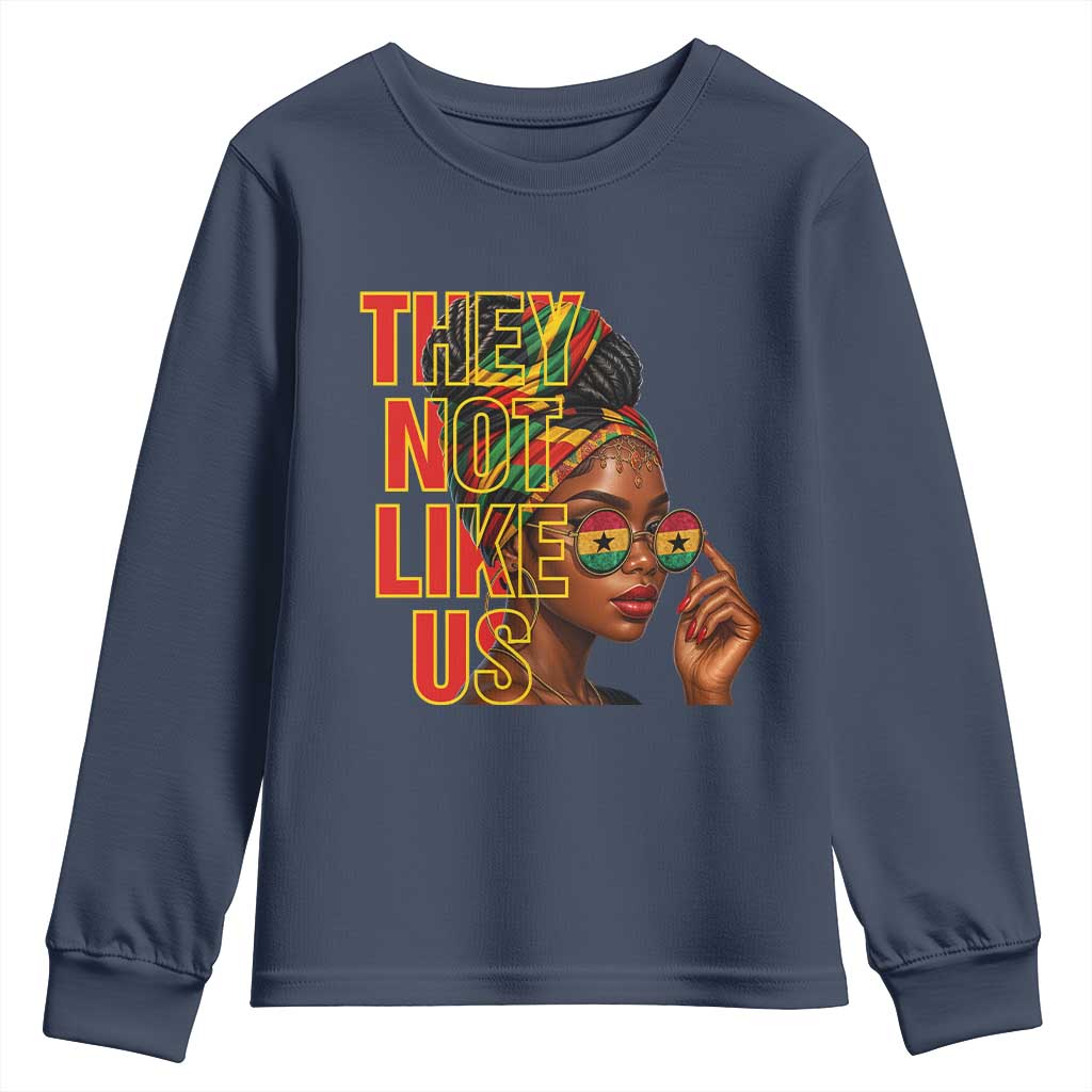 They Not Like Us Afro Queen Youth Sweatshirt Melanin Magic Woman witth Headwrap and Sunglasses - African Pride