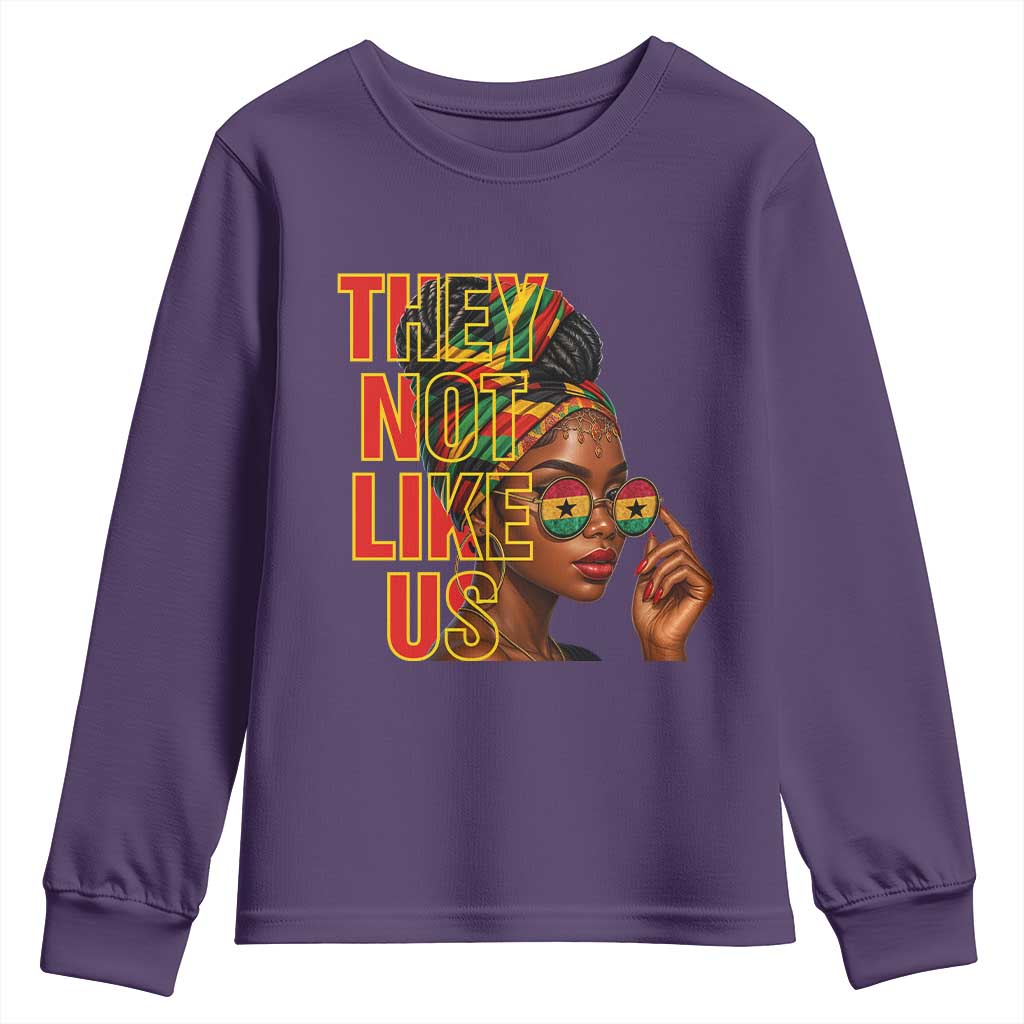 They Not Like Us Afro Queen Youth Sweatshirt Melanin Magic Woman witth Headwrap and Sunglasses - African Pride