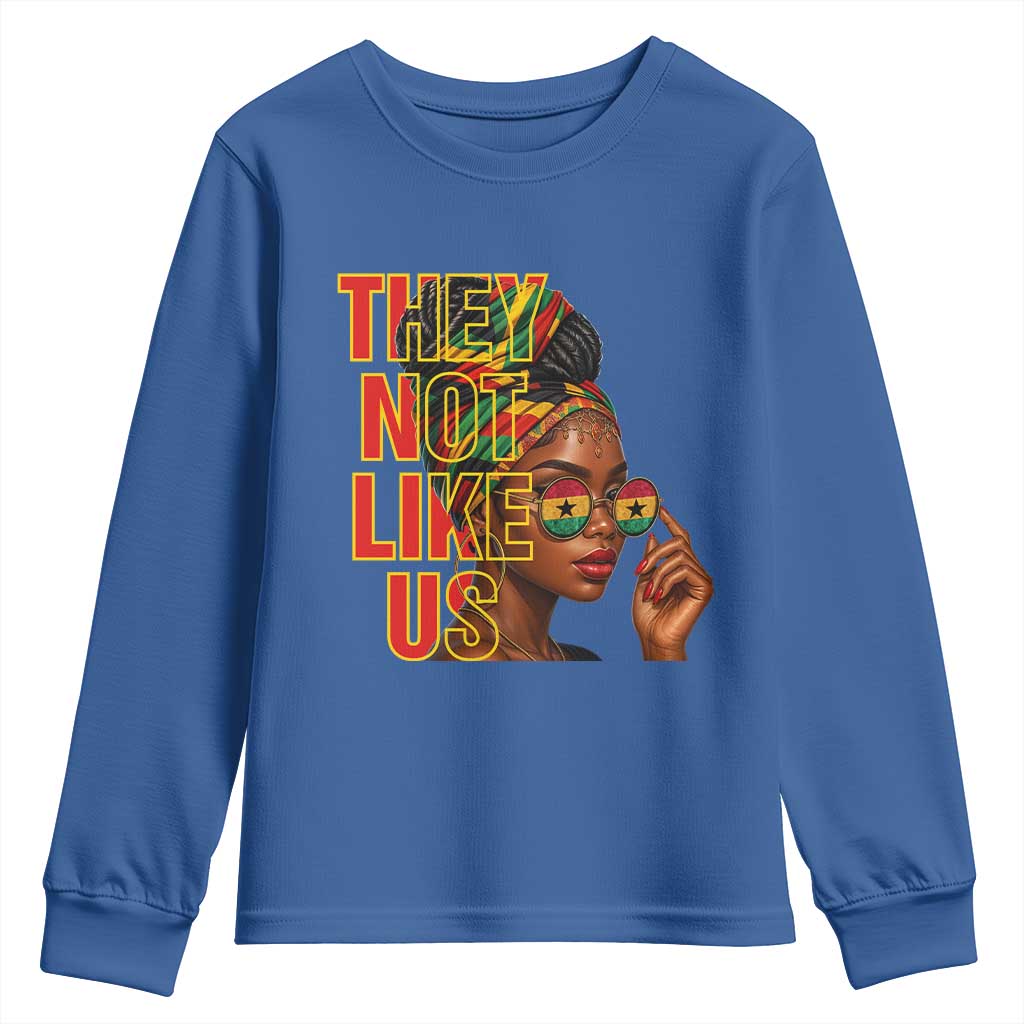 They Not Like Us Afro Queen Youth Sweatshirt Melanin Magic Woman witth Headwrap and Sunglasses - African Pride
