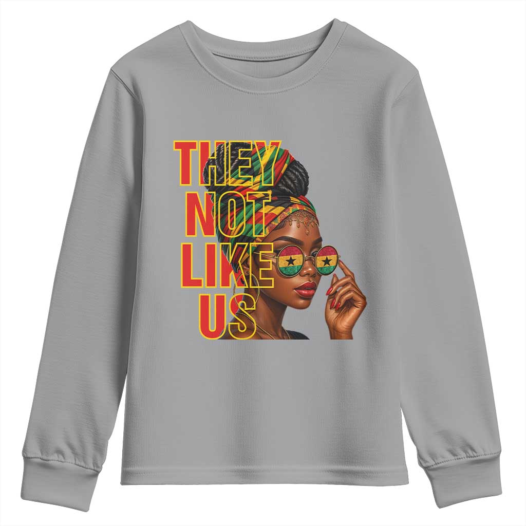 They Not Like Us Afro Queen Youth Sweatshirt Melanin Magic Woman witth Headwrap and Sunglasses - African Pride