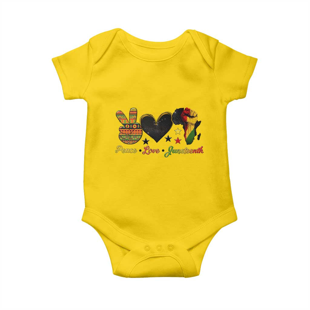 Peace Love Juneteenth Baby Onesie 1865 Heart Kente Peace Sign Africa Fist - African Pride