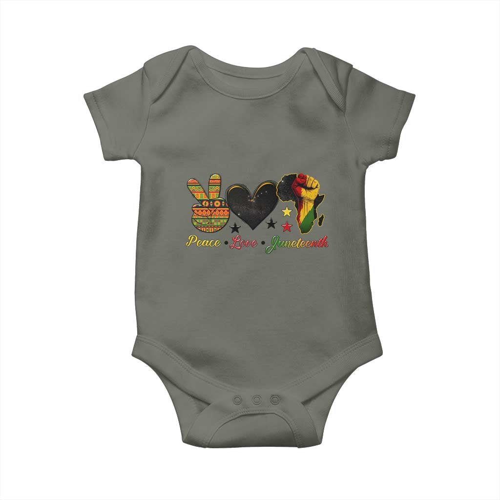 Peace Love Juneteenth Baby Onesie 1865 Heart Kente Peace Sign Africa Fist - African Pride