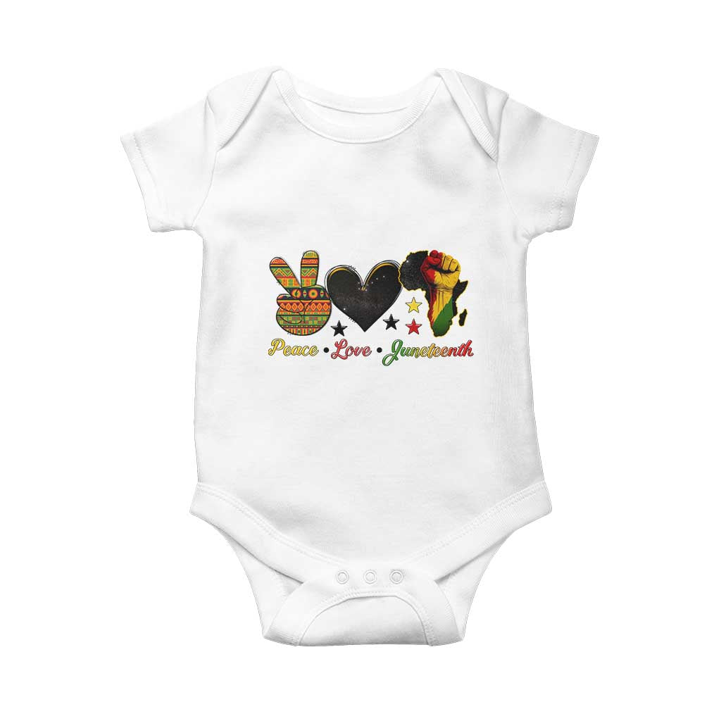 Peace Love Juneteenth Baby Onesie 1865 Heart Kente Peace Sign Africa Fist - African Pride
