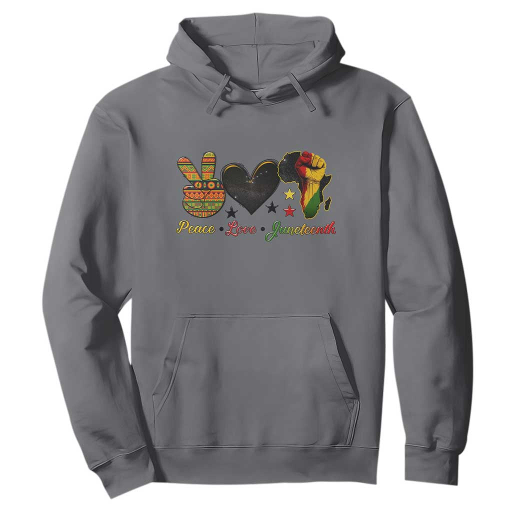 Peace Love Juneteenth Hoodie 1865 Heart Kente Peace Sign Africa Fist - African Pride