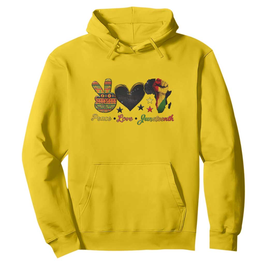 Peace Love Juneteenth Hoodie 1865 Heart Kente Peace Sign Africa Fist - African Pride