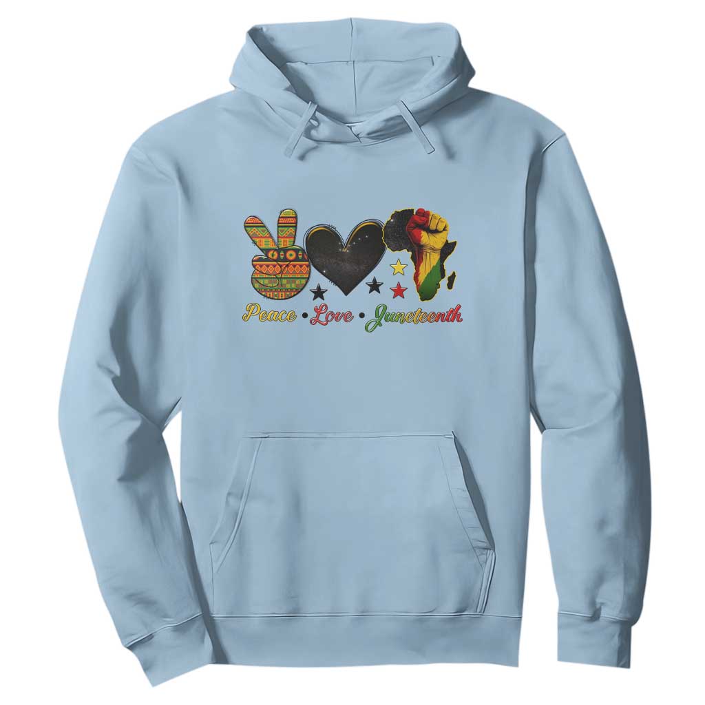 Peace Love Juneteenth Hoodie 1865 Heart Kente Peace Sign Africa Fist - African Pride