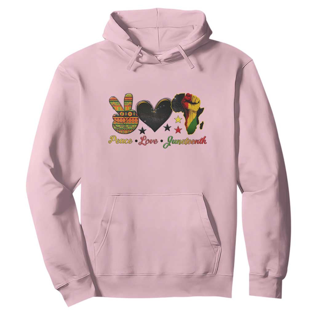 Peace Love Juneteenth Hoodie 1865 Heart Kente Peace Sign Africa Fist - African Pride