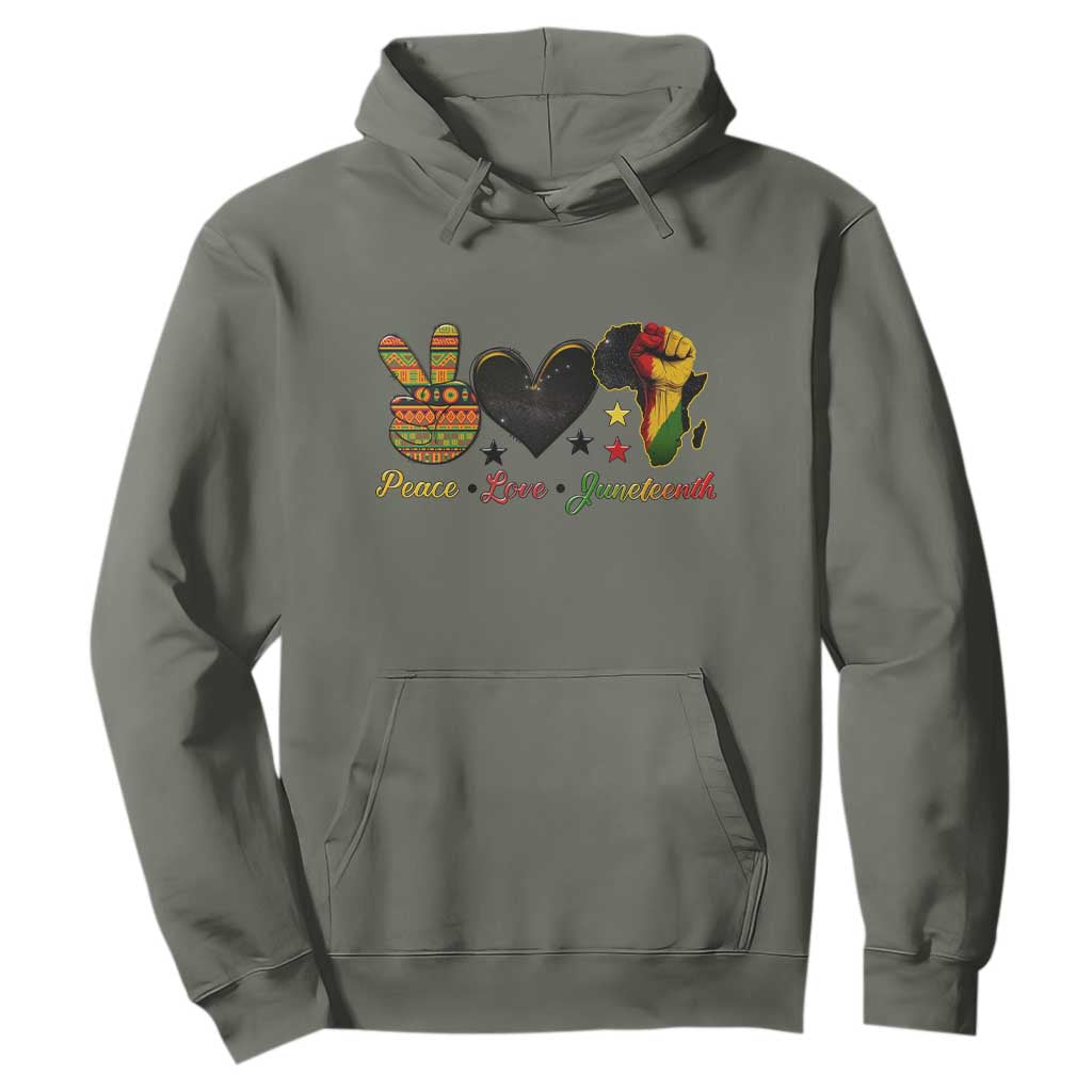 Peace Love Juneteenth Hoodie 1865 Heart Kente Peace Sign Africa Fist - African Pride