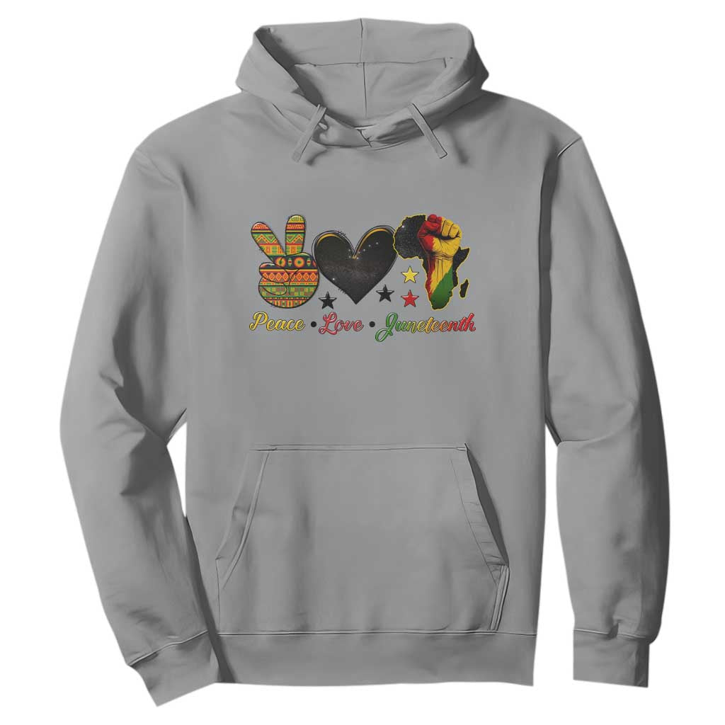 Peace Love Juneteenth Hoodie 1865 Heart Kente Peace Sign Africa Fist - African Pride