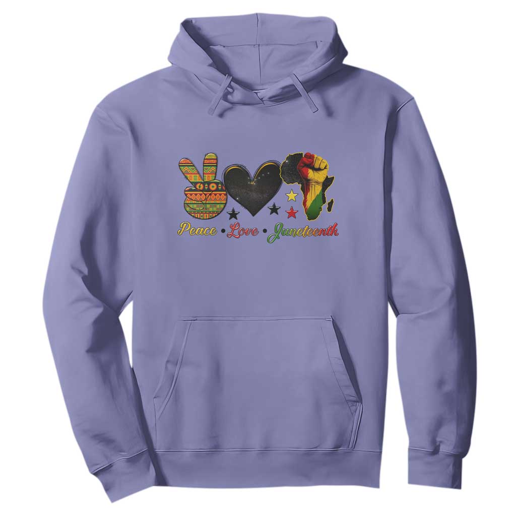 Peace Love Juneteenth Hoodie 1865 Heart Kente Peace Sign Africa Fist - African Pride