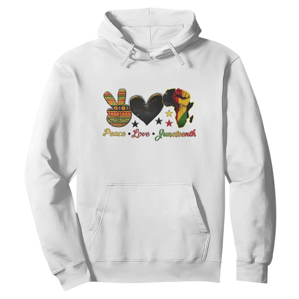 Peace Love Juneteenth Hoodie 1865 Heart Kente Peace Sign Africa Fist - African Pride