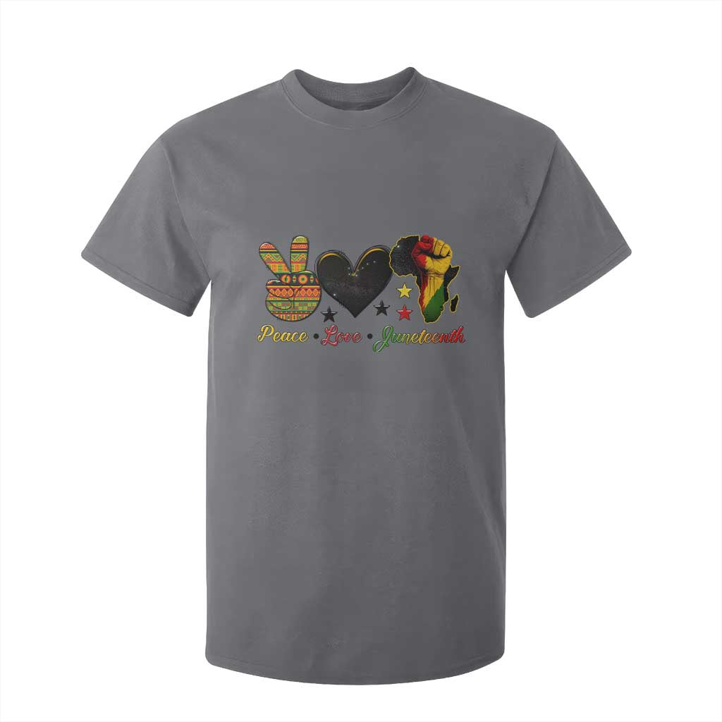 Peace Love Juneteenth T Shirt For Kid 1865 Heart Kente Peace Sign Africa Fist - African Pride