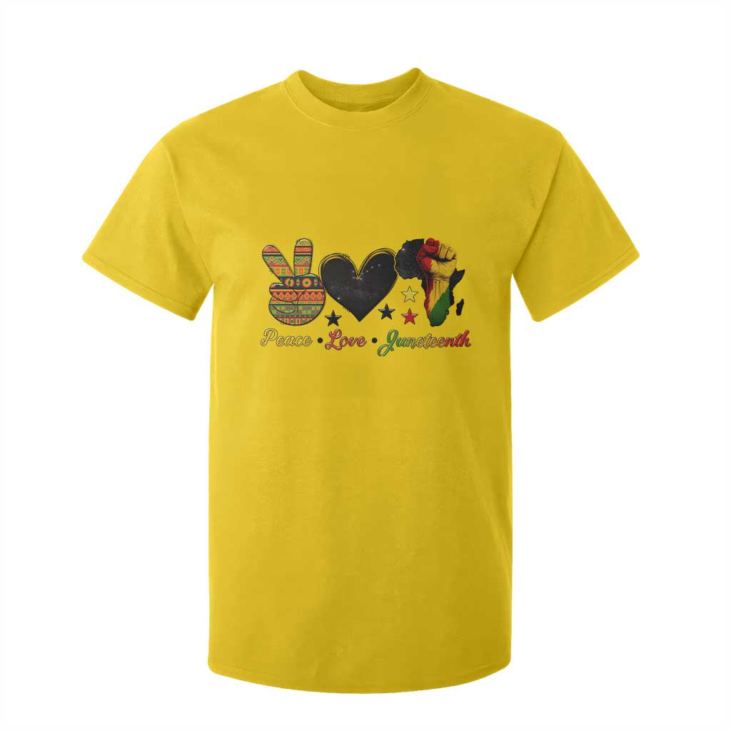 Peace Love Juneteenth T Shirt For Kid 1865 Heart Kente Peace Sign Africa Fist - African Pride