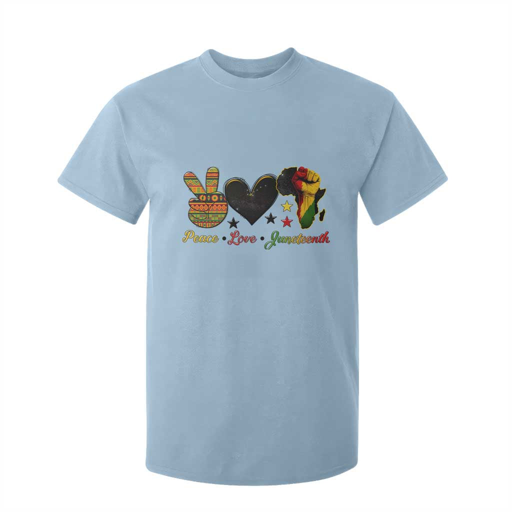 Peace Love Juneteenth T Shirt For Kid 1865 Heart Kente Peace Sign Africa Fist - African Pride