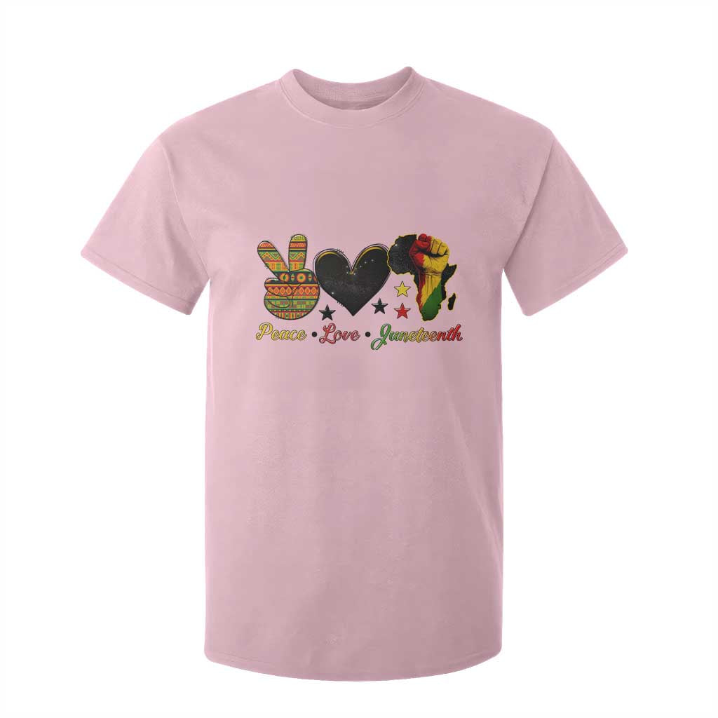 Peace Love Juneteenth T Shirt For Kid 1865 Heart Kente Peace Sign Africa Fist - African Pride